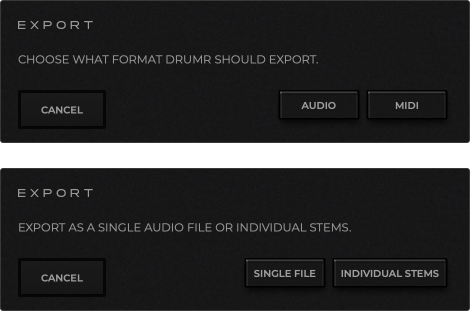 Export entry dialog: choose AUDIO or MIDI.